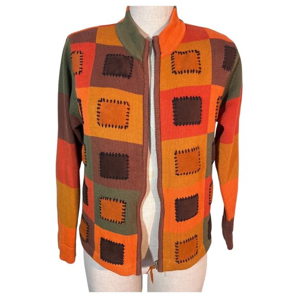 Christina Rotelli Parisian Patchwork Cardigan Sweater Size PS Cotton Colorblock - Picture 7 of 7